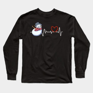 Heartbeat Christmas Snowman Face Funny Heart Frequency Long Sleeve T-Shirt